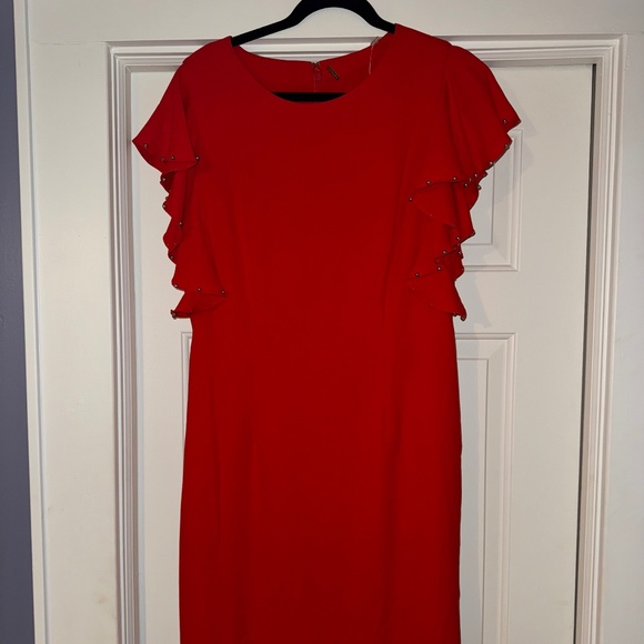 NWT - T Tahari Red Flutter Sleeve Dress - Picture 1 of 4